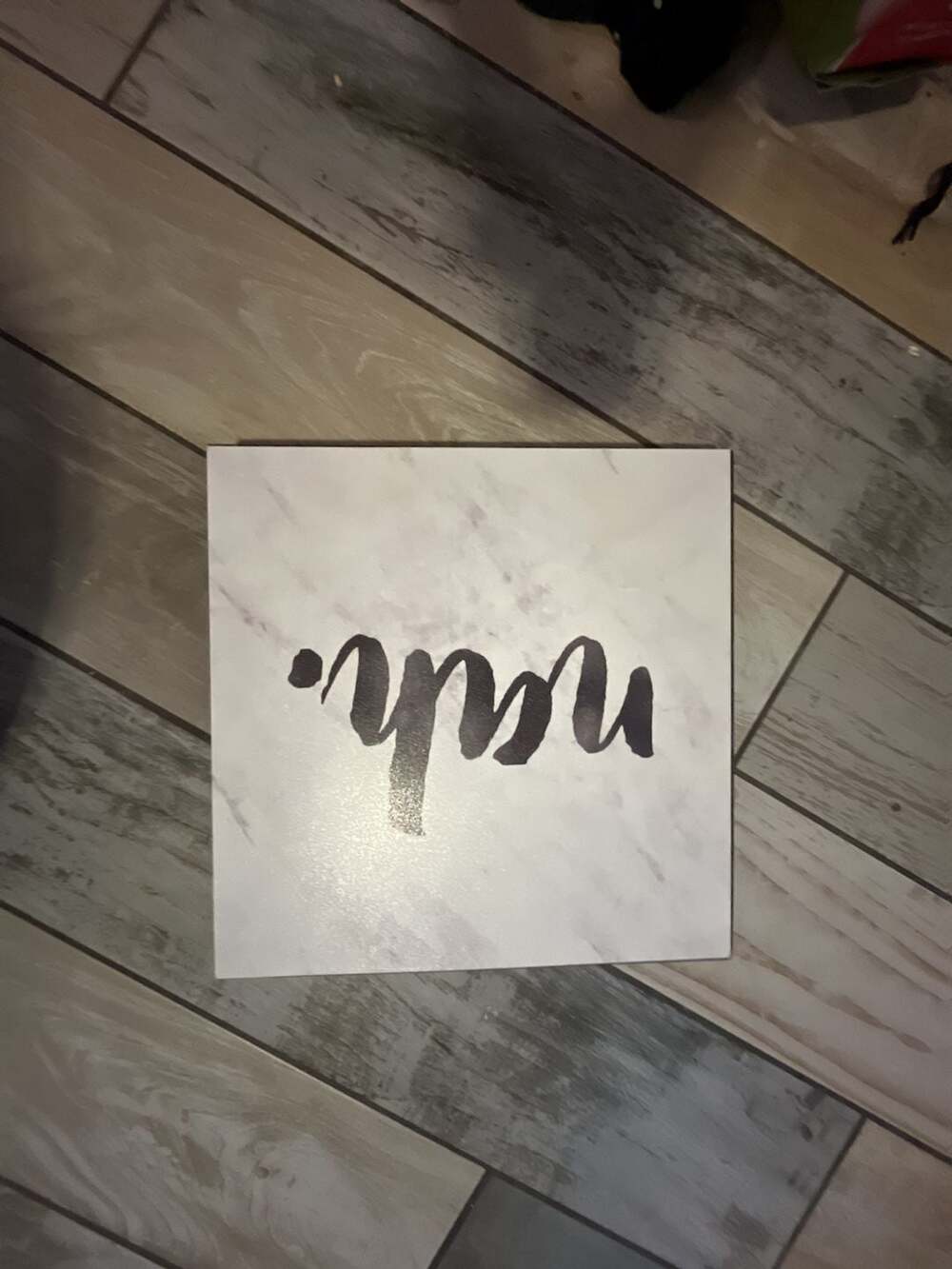 Decorative Wall Art Sign with Marble Background and Cursive Text